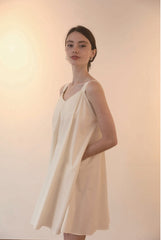 Flowy Sleeveless A-Line Linen Dress with Wide Straps and Gathered Back Detail