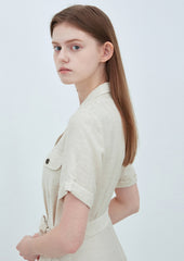 Sleeveless Midi Linen Dress with Adjustable Shoulder Ties and Waist Belt