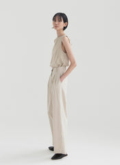 Sleeveless Linen Top with Back Tie Detail and Clean Crew Neckline for Elegant Summer Styling