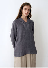Women's Long Sleeve Linen Blouse – Wide Collar Pullover Top with Relaxed Silhouette and Soft Drape