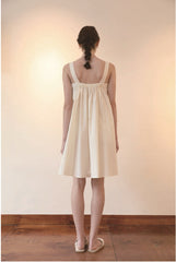 Flowy Sleeveless A-Line Linen Dress with Wide Straps and Gathered Back Detail