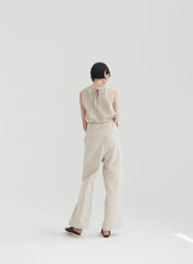 Sleeveless Linen Top with Back Tie Detail and Clean Crew Neckline for Elegant Summer Styling