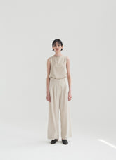 Sleeveless Linen Top with Back Tie Detail and Clean Crew Neckline for Elegant Summer Styling