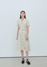Sleeveless Midi Linen Dress with Adjustable Shoulder Ties and Waist Belt