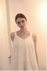 Flowy Sleeveless A-Line Linen Dress with Wide Straps and Gathered Back Detail