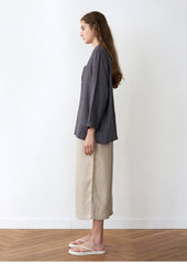 Women's Long Sleeve Linen Blouse – Wide Collar Pullover Top with Relaxed Silhouette and Soft Drape