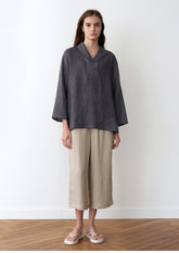 Women's Long Sleeve Linen Blouse – Wide Collar Pullover Top with Relaxed Silhouette and Soft Drape