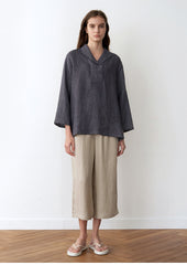 Women's Long Sleeve Linen Blouse – Wide Collar Pullover Top with Relaxed Silhouette and Soft Drape
