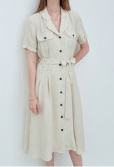 Sleeveless Midi Linen Dress with Adjustable Shoulder Ties and Waist Belt