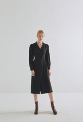 Elegant Long Sleeve Button-Down Linen Midi Dress with Tailored Waist and Flattering Fit