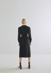 Elegant Long Sleeve Button-Down Linen Midi Dress with Tailored Waist and Flattering Fit