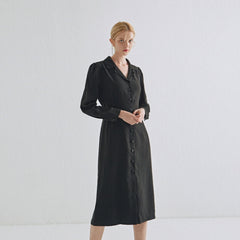 Elegant Long Sleeve Button-Down Linen Midi Dress with Tailored Waist and Flattering Fit
