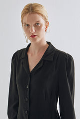 Elegant Long Sleeve Button-Down Linen Midi Dress with Tailored Waist and Flattering Fit