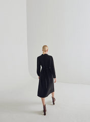 Elegant Long Sleeve Button-Down Linen Midi Dress with Tailored Waist and Flattering Fit