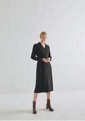 Elegant Long Sleeve Button-Down Linen Midi Dress with Tailored Waist and Flattering Fit