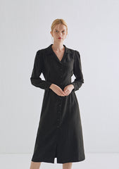 Elegant Long Sleeve Button-Down Linen Midi Dress with Tailored Waist and Flattering Fit