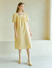 Elegant Square-Neck Midi Dress Made From Breathable Linen With A Flattering Belted Waist Design