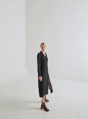 Elegant Long Sleeve Button-Down Linen Midi Dress with Tailored Waist and Flattering Fit
