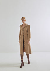 Classic Button-Down Long Sleeve Linen Dress with Waist Tie and Tailored Collar