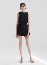 Sleeveless Relaxed Fit Linen Top with Back Tie Detail and Breathable Lightweight Fabric