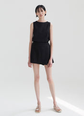 High-Waisted Linen Blend Wrap-Style Mini Skirt With Concealed Shorts for Breathable Comfort