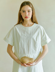 Elegant A-Line Midi Dress in Crisp Cotton Poplin with Short Sleeves and Back Tie Detail