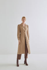 Classic Button-Down Long Sleeve Linen Dress with Waist Tie and Tailored Collar