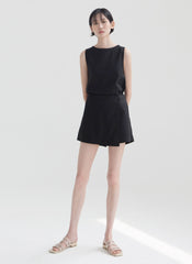 Sleeveless Relaxed Fit Linen Top with Back Tie Detail and Breathable Lightweight Fabric