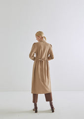 Classic Button-Down Long Sleeve Linen Dress with Waist Tie and Tailored Collar