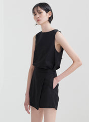 Sleeveless Relaxed Fit Linen Top with Back Tie Detail and Breathable Lightweight Fabric