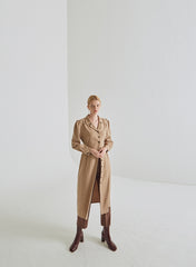 Classic Button-Down Long Sleeve Linen Dress with Waist Tie and Tailored Collar