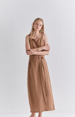 Elegant Sleeveless Belted Midi Linen Dress for Women – Summer Lightweight Casual Style