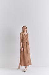 Elegant Sleeveless Belted Midi Linen Dress for Women – Summer Lightweight Casual Style