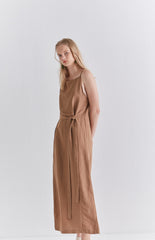 Elegant Sleeveless Belted Midi Linen Dress for Women – Summer Lightweight Casual Style