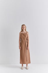 Elegant Sleeveless Belted Midi Linen Dress for Women – Summer Lightweight Casual Style