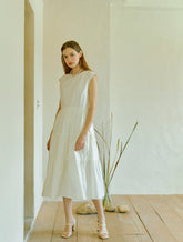 Midi Cotton Poplin Dress with Short Sleeves and Flared Hem for Timeless Everyday Elegance