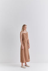 Elegant Sleeveless Belted Midi Linen Dress for Women – Summer Lightweight Casual Style