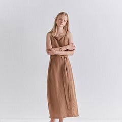 Elegant Sleeveless Belted Midi Linen Dress for Women – Summer Lightweight Casual Style