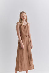 Elegant Sleeveless Belted Midi Linen Dress for Women – Summer Lightweight Casual Style