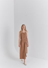 Elegant Sleeveless Belted Midi Linen Dress for Women – Summer Lightweight Casual Style