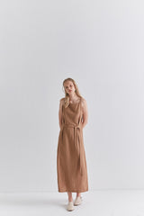 Elegant Sleeveless Belted Midi Linen Dress for Women – Summer Lightweight Casual Style