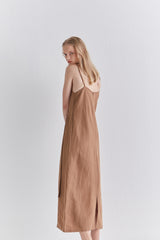 Elegant Sleeveless Belted Midi Linen Dress for Women – Summer Lightweight Casual Style