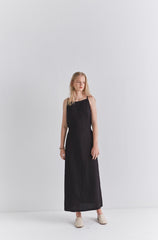 Sleeveless Linen Midi Dress with Waist Tie and Back Slit – Lightweight Summer Wear