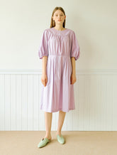 Elegant Cotton Poplin Midi Dress with Puff Sleeves and Gathered Waist for Effortless Style