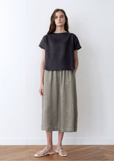 High-Waisted Linen Midi Skirt for Women – Lightweight Natural Fabric with Relaxed Fit