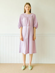 Elegant Cotton Poplin Midi Dress with Puff Sleeves and Gathered Waist for Effortless Style