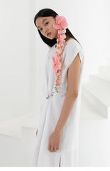 Sleeveless A-Line Linen Midi Dress with Asymmetric Hem and Box Pleats