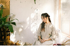 Vestido largo Elaine de lino y algodón con volantes