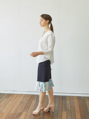 Linen Button-Down Blouse with Flared Sleeves and Sailor Collar – Elegant Women’s Top