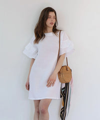 Linen Mini Dress With Ruffled Sleeves And Relaxed Straight Silhouette